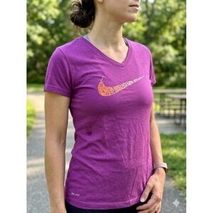Nike Dri-FIT Womens XL V-Neck T-Shirt Purple Leopard Swoosh Graphic Tee
